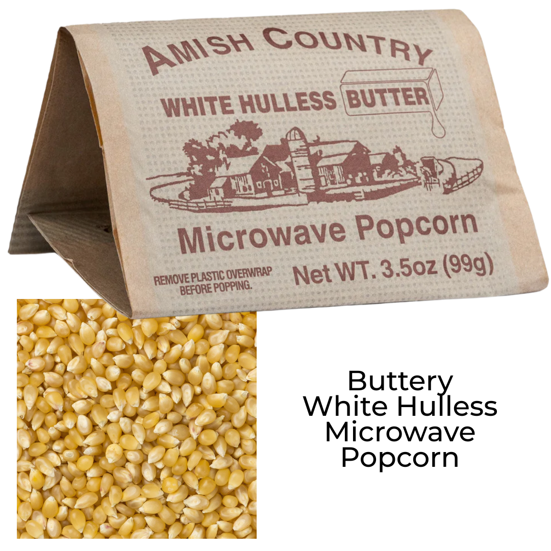 Buttery White Hulless Microwave Popcorn - Amish Country