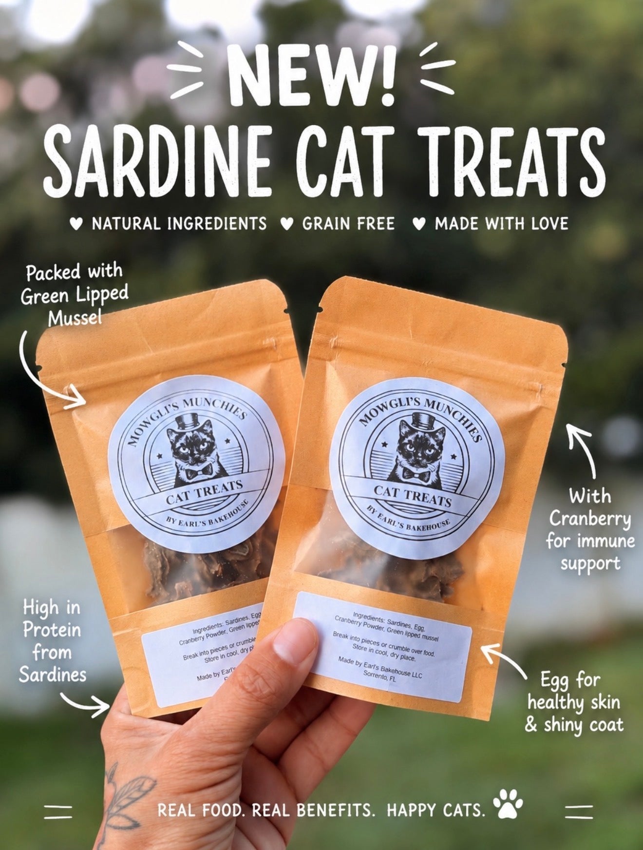 Sardine Cat Treats (cranberry,egg,green lipped mussel)