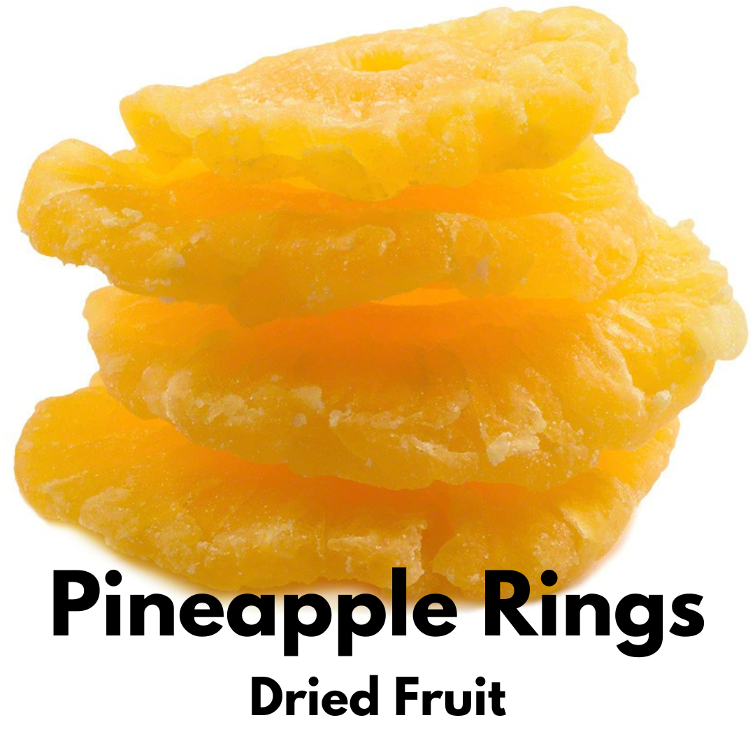 Captain Crazy's Dried Pineapple Rings – chewy sweet tropical dried fruit snack in an 8 oz resealable bag