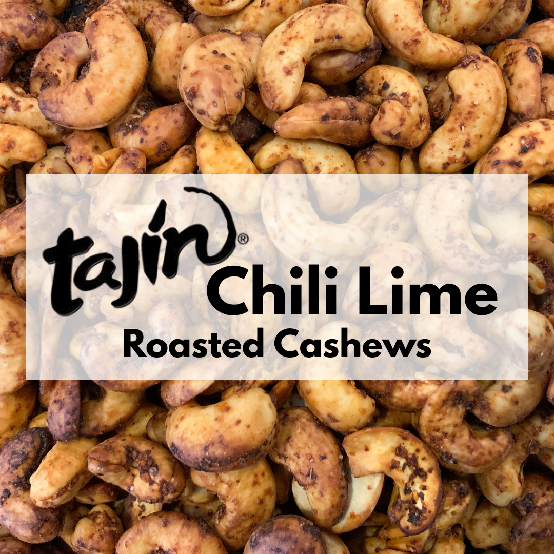 Captain Crazy’s Tajín® Chili Lime Roasted Cashews with premium whole cashews, infused with authentic Tajín® Clásico Seasoning and dry roasted in small batches.