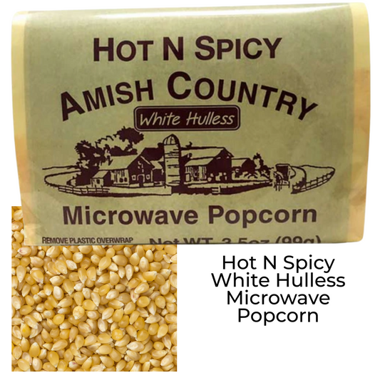 Hot N Spicy White Hulless Microwave Popcorn - Amish Country