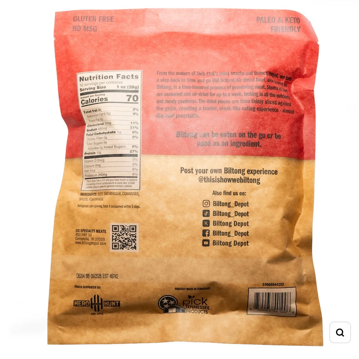 Biltong Depot Original Lean Biltong Lean Slices (Air-Dried Beef)