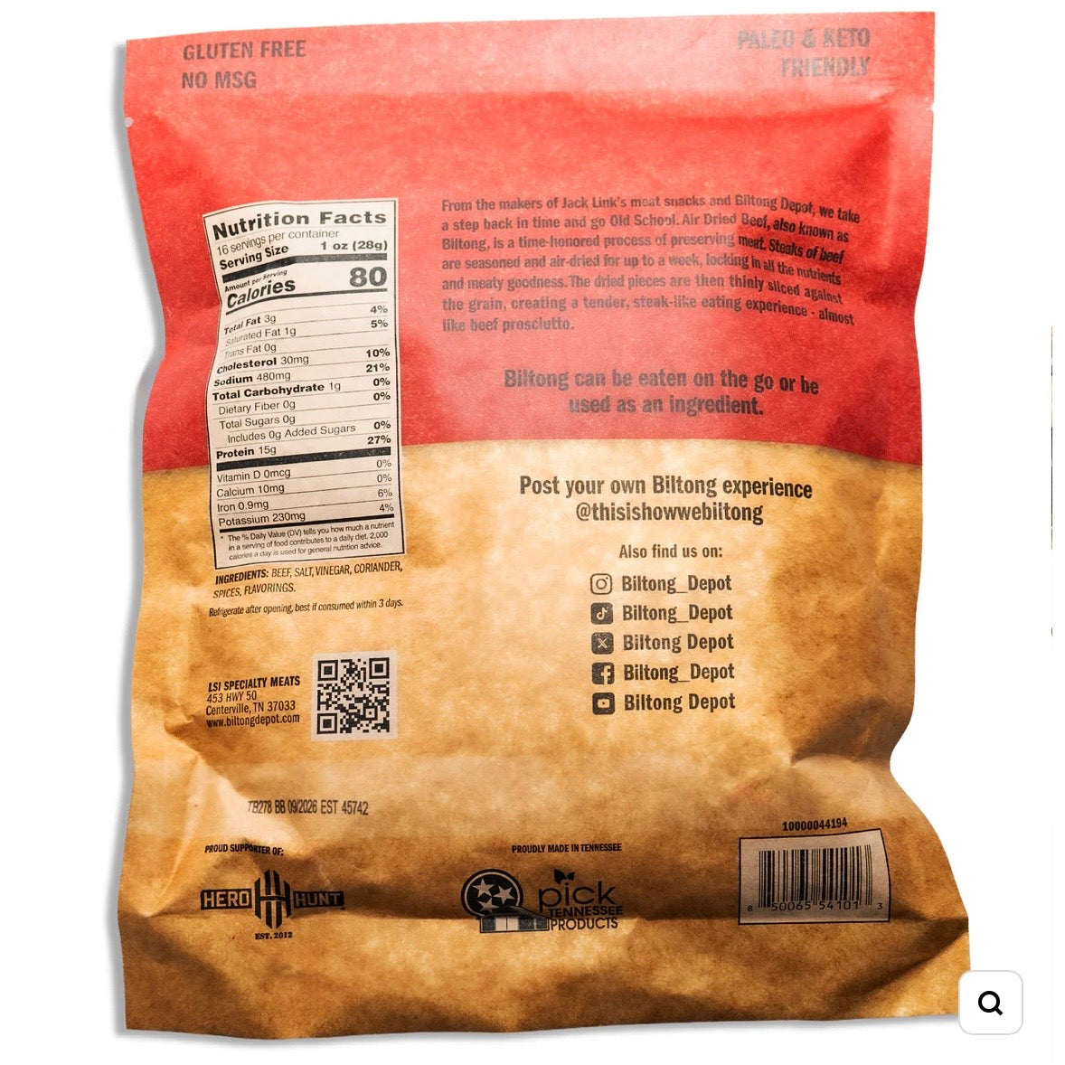 Biltong Depot Original Biltong with Fat (Air-Dried Beef)