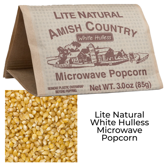 Lite Natural White Hulless Microwave Popcorn - Amish Country