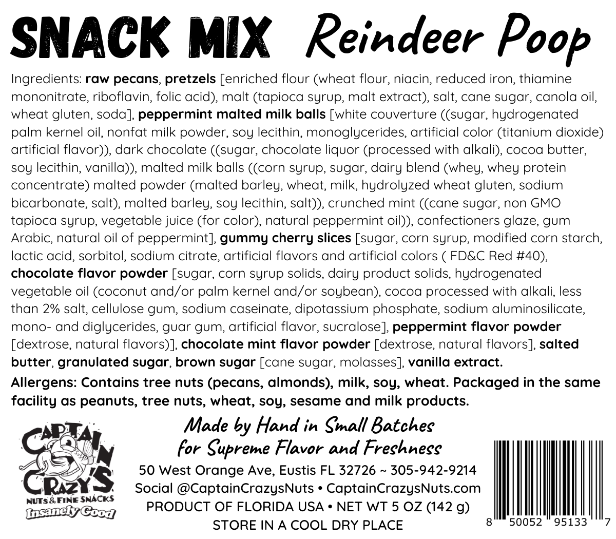 Captain Peppermint Reindeer Poop Snack Mix – Chocolate Peppermint Holiday Treat – Captain ...