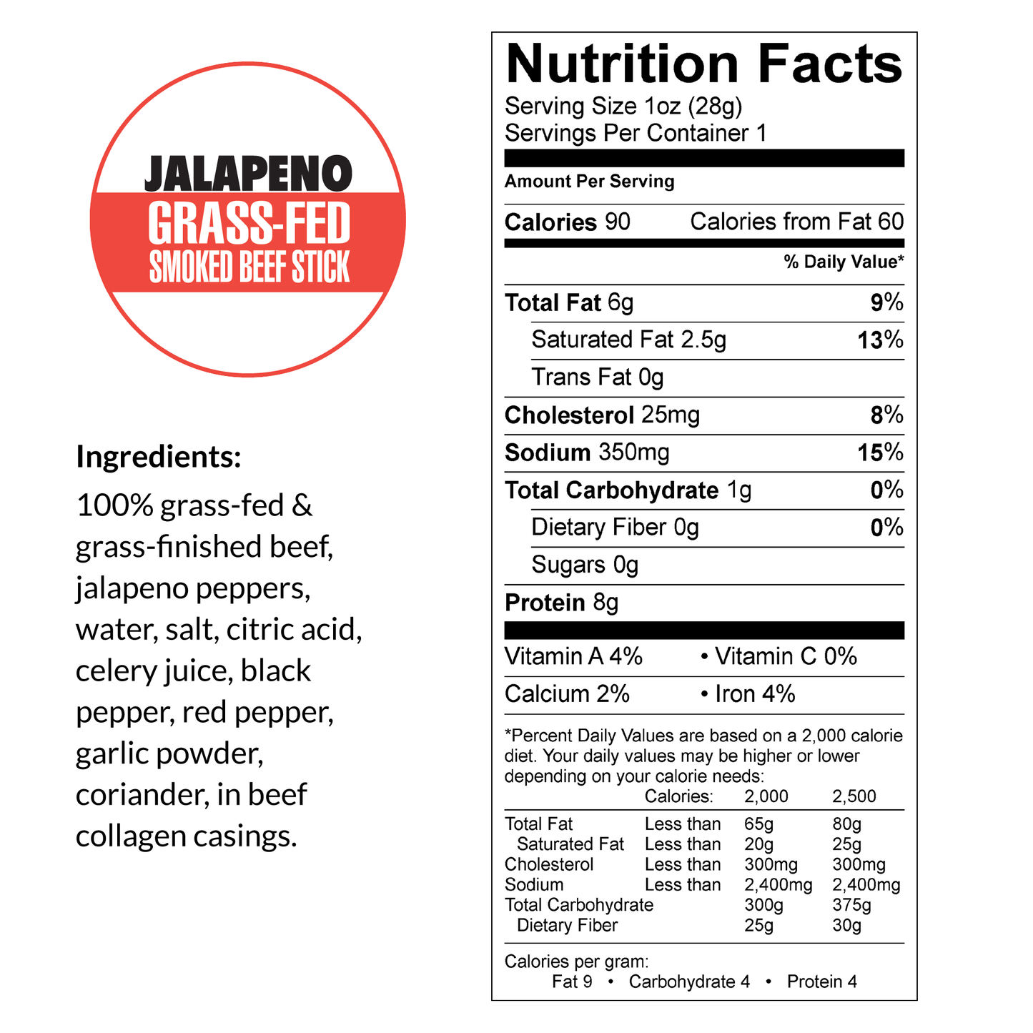 Jalapeño - 100% Grass-Fed Beef Sticks (No Sugar)